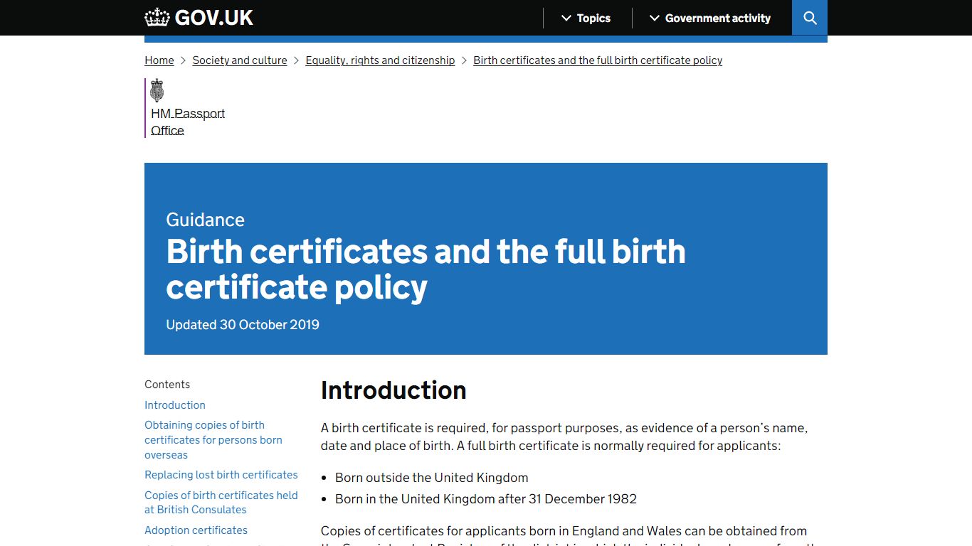 Birth certificates and the full birth certificate policy - GOV.UK